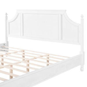 English Elm King Carved Panel Pine Platform Bed White Farmhouse Frame with Raised Headboard N758P487218K