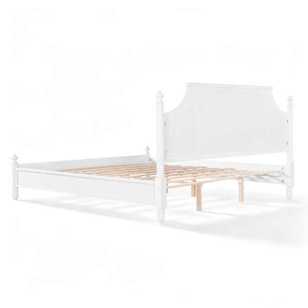 English Elm King Carved Panel Pine Platform Bed White Farmhouse Frame with Raised Headboard N758P487218K