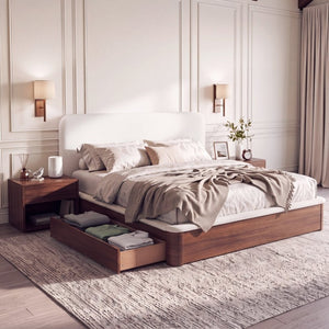 English Elm Queen Teddy Fleece Platform Bed with Rounded Headboard and Two Underbed Storage Drawers N758Q121314P
