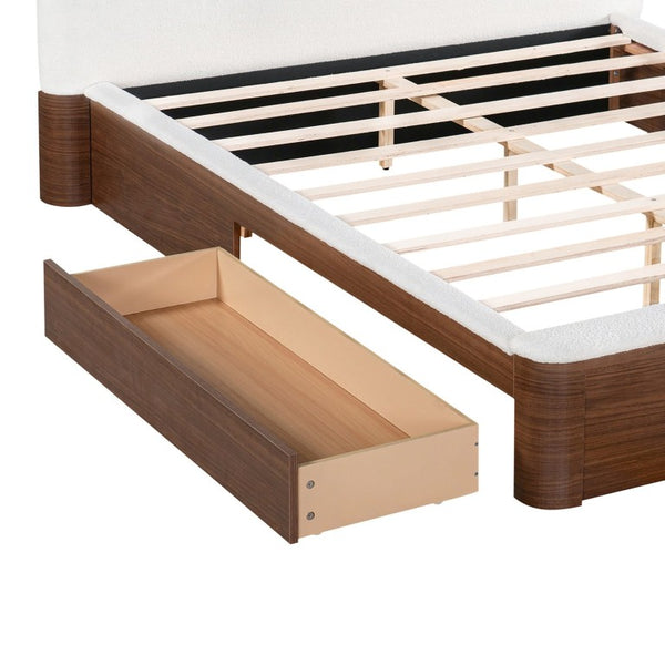 English Elm Queen Teddy Fleece Platform Bed with Rounded Headboard and Two Underbed Storage Drawers N758Q121314P
