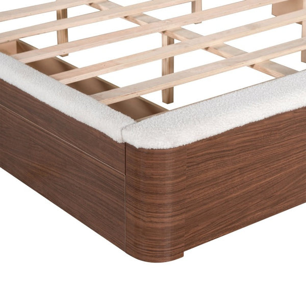English Elm Queen Teddy Fleece Platform Bed with Rounded Headboard and Two Underbed Storage Drawers N758Q121314P