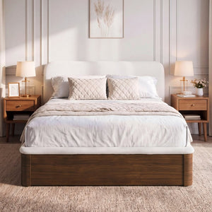 English Elm Queen Teddy Fleece Platform Bed with Rounded Headboard and Two Underbed Storage Drawers N758Q121314P