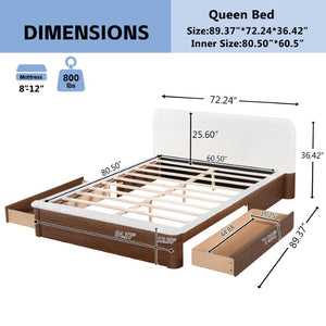 English Elm Queen Teddy Fleece Platform Bed with Rounded Headboard and Two Underbed Storage Drawers N758Q121314P