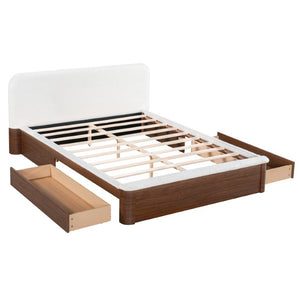 English Elm Queen Teddy Fleece Platform Bed with Rounded Headboard and Two Underbed Storage Drawers N758Q121314P