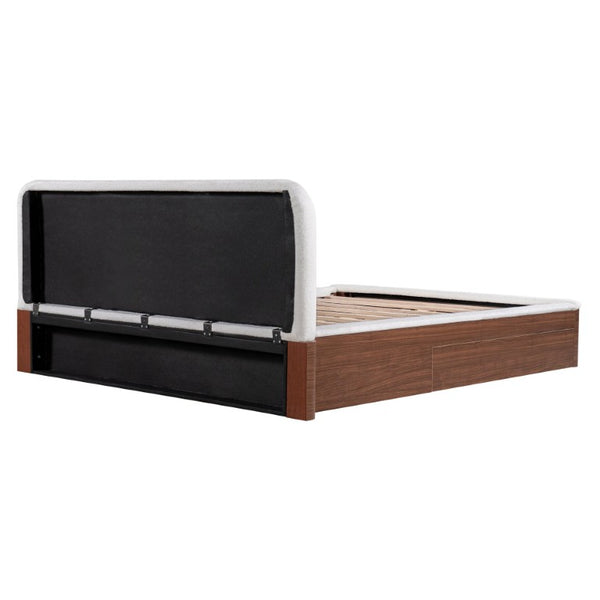 English Elm Queen Teddy Fleece Platform Bed with Rounded Headboard and Two Underbed Storage Drawers N758Q121314P