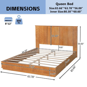 English Elm Queen Solid Pine Platform Bed with Tall Vertical Panel Headboard Honey Farmhouse Style N758Q201819N