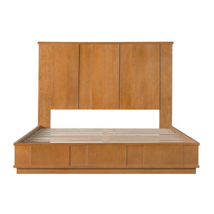 English Elm Queen Solid Pine Platform Bed with Tall Vertical Panel Headboard Honey Farmhouse Style N758Q201819N