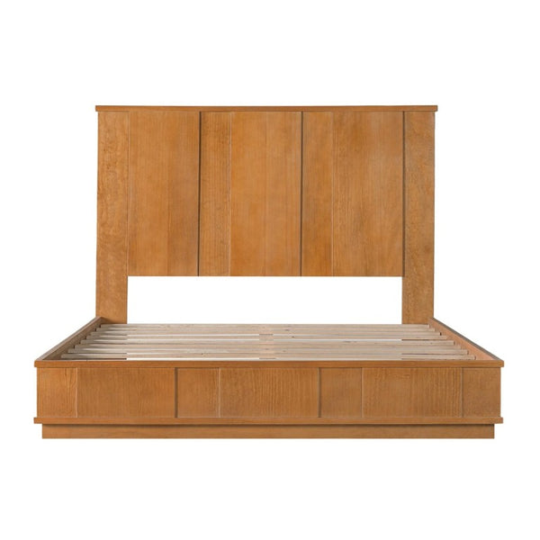 English Elm Queen Solid Pine Platform Bed with Tall Vertical Panel Headboard Honey Farmhouse Style N758Q201819N