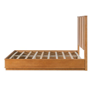 English Elm Queen Solid Pine Platform Bed with Tall Vertical Panel Headboard Honey Farmhouse Style N758Q201819N