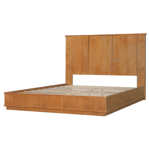 English Elm Queen Solid Pine Platform Bed with Tall Vertical Panel Headboard Honey Farmhouse Style N758Q201819N