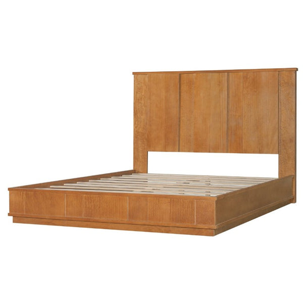 English Elm Queen Solid Pine Platform Bed with Tall Vertical Panel Headboard Honey Farmhouse Style N758Q201819N