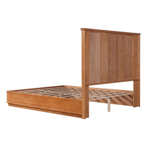 English Elm Queen Solid Pine Platform Bed with Tall Vertical Panel Headboard Honey Farmhouse Style N758Q201819N