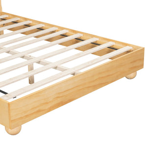 English Elm Natural Solid Wood Queen Platform Bed with Reeded Headboard and Ball Feet N758Q632122N
