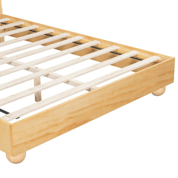 English Elm Natural Solid Wood Queen Platform Bed with Reeded Headboard and Ball Feet N758Q632122N