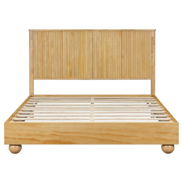 English Elm Natural Solid Wood Queen Platform Bed with Reeded Headboard and Ball Feet N758Q632122N