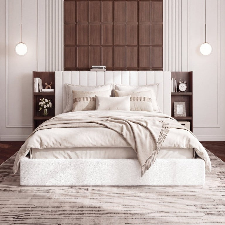 English Elm Vertical Channel Tufted Queen Platform Bed with Integrated Wood Side Shelving Units N758Q798889D