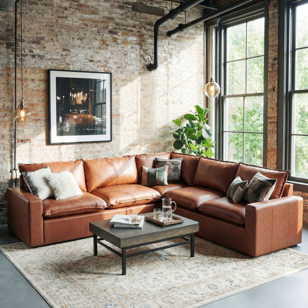 English Elm 101.5 Inch L-shaped Faux Leather Sectional Sofa with Deep Seats for Living Room N758T373839D
