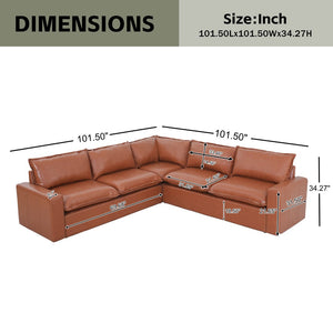 English Elm 101.5 Inch L-shaped Faux Leather Sectional Sofa with Deep Seats for Living Room N758T373839D