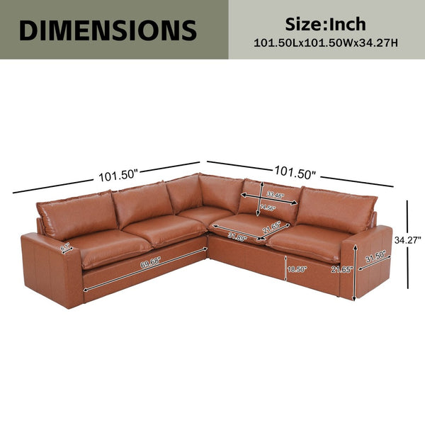 English Elm 101.5 Inch L-shaped Faux Leather Sectional Sofa with Deep Seats for Living Room N758T373839D
