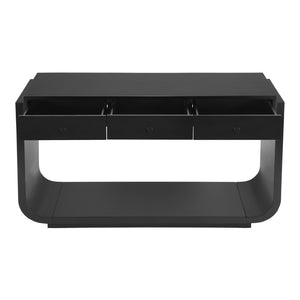 English Elm Antique-style Console Table with Three Drawers Paulownia Veneer Cabriole Legs Entryway Black N759P324549B