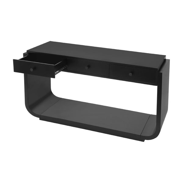 English Elm Antique-style Console Table with Three Drawers Paulownia Veneer Cabriole Legs Entryway Black N759P324549B