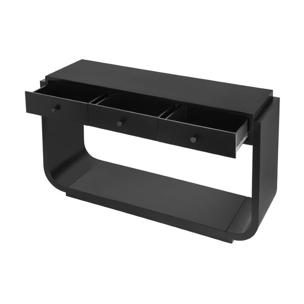 English Elm Antique-style Console Table with Three Drawers Paulownia Veneer Cabriole Legs Entryway Black N759P324549B