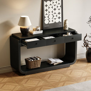 English Elm Antique-style Console Table with Three Drawers Paulownia Veneer Cabriole Legs Entryway Black N759P324549B