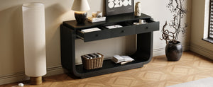 English Elm Antique-style Console Table with Three Drawers Paulownia Veneer Cabriole Legs Entryway Black N759P324549B