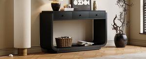 English Elm Antique-style Console Table with Three Drawers Paulownia Veneer Cabriole Legs Entryway Black N759P324549B