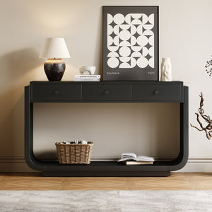 English Elm Antique-style Console Table with Three Drawers Paulownia Veneer Cabriole Legs Entryway Black N759P324549B