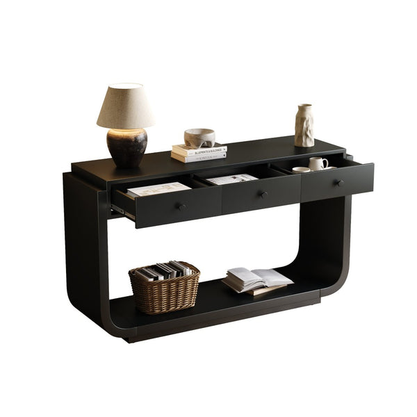 English Elm Antique-style Console Table with Three Drawers Paulownia Veneer Cabriole Legs Entryway Black N759P324549B