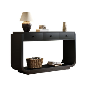 English Elm Antique-style Console Table with Three Drawers Paulownia Veneer Cabriole Legs Entryway Black N759P324549B