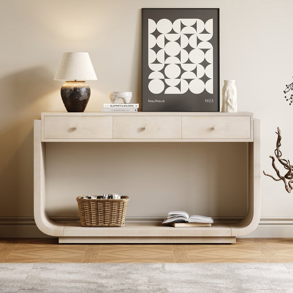 English Elm Antique-style Console Table with Three Drawers Paulownia Veneer Cabriole Legs Entryway N759P324549K