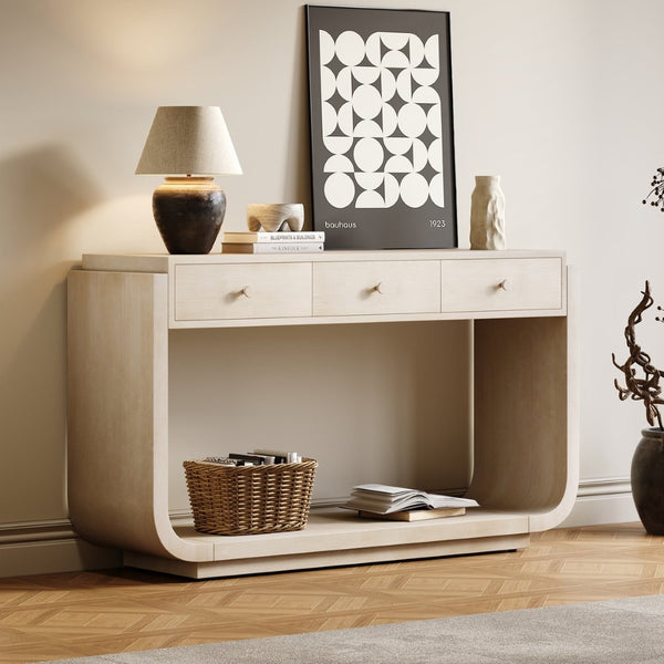 English Elm Antique-style Console Table with Three Drawers Paulownia Veneer Cabriole Legs Entryway N759P324549K