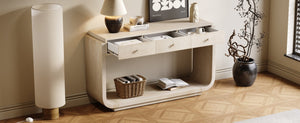 English Elm Antique-style Console Table with Three Drawers Paulownia Veneer Cabriole Legs Entryway N759P324549K
