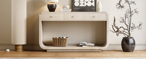 English Elm Antique-style Console Table with Three Drawers Paulownia Veneer Cabriole Legs Entryway N759P324549K
