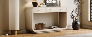 English Elm Antique-style Console Table with Three Drawers Paulownia Veneer Cabriole Legs Entryway N759P324549K