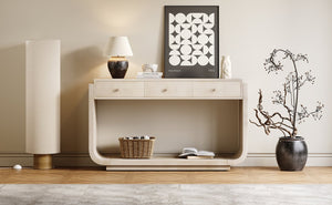 English Elm Antique-style Console Table with Three Drawers Paulownia Veneer Cabriole Legs Entryway N759P324549K
