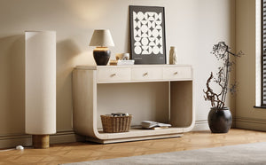 English Elm Antique-style Console Table with Three Drawers Paulownia Veneer Cabriole Legs Entryway N759P324549K