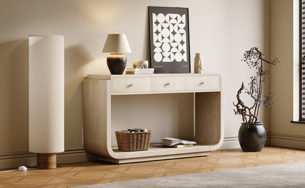 English Elm Antique-style Console Table with Three Drawers Paulownia Veneer Cabriole Legs Entryway N759P324549K