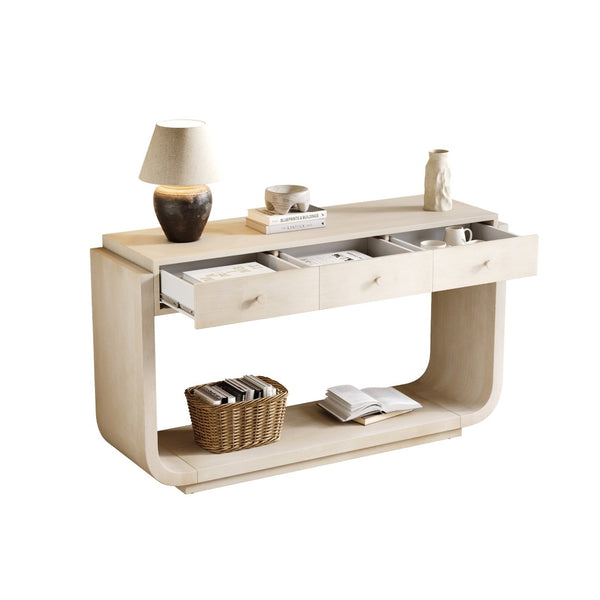 English Elm Antique-style Console Table with Three Drawers Paulownia Veneer Cabriole Legs Entryway N759P324549K
