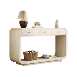 English Elm Antique-style Console Table with Three Drawers Paulownia Veneer Cabriole Legs Entryway N759P324549K