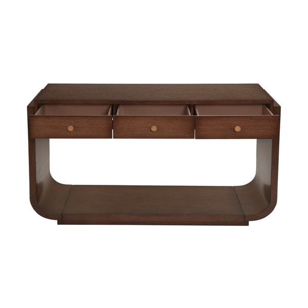 English Elm Antique-style Console Table with Three Drawers Paulownia Veneer Cabriole Legs Entryway Walnut N759P324549T