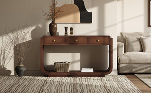 English Elm Antique-style Console Table with Three Drawers Paulownia Veneer Cabriole Legs Entryway Walnut N759P324549T