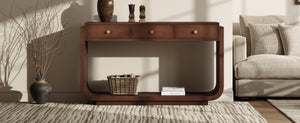 English Elm Antique-style Console Table with Three Drawers Paulownia Veneer Cabriole Legs Entryway Walnut N759P324549T