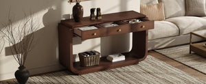 English Elm Antique-style Console Table with Three Drawers Paulownia Veneer Cabriole Legs Entryway Walnut N759P324549T