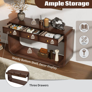 English Elm Antique-style Console Table with Three Drawers Paulownia Veneer Cabriole Legs Entryway Walnut N759P324549T