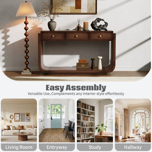 English Elm Antique-style Console Table with Three Drawers Paulownia Veneer Cabriole Legs Entryway Walnut N759P324549T