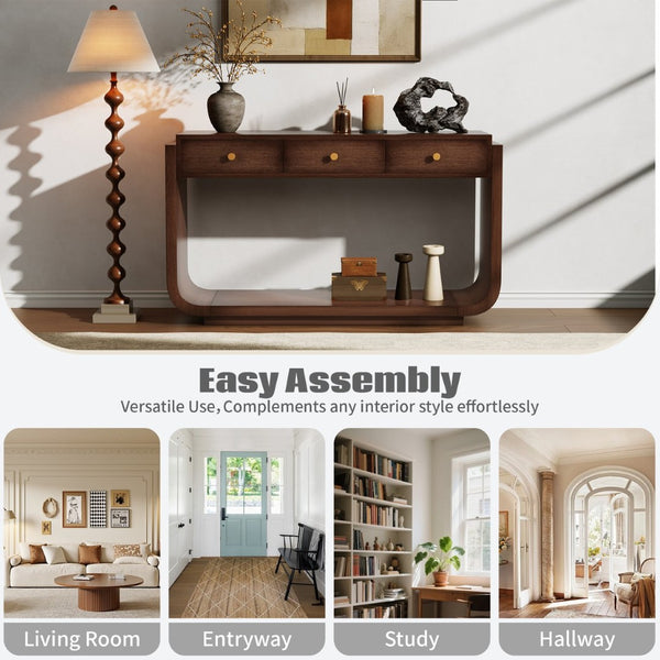 English Elm Antique-style Console Table with Three Drawers Paulownia Veneer Cabriole Legs Entryway Walnut N759P324549T