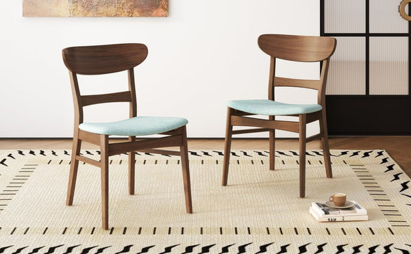 English Elm Set of 2 Mid-century Modern Dining Chairs Rubberwood Frame Upholstered Cushion Seat N759P371096F